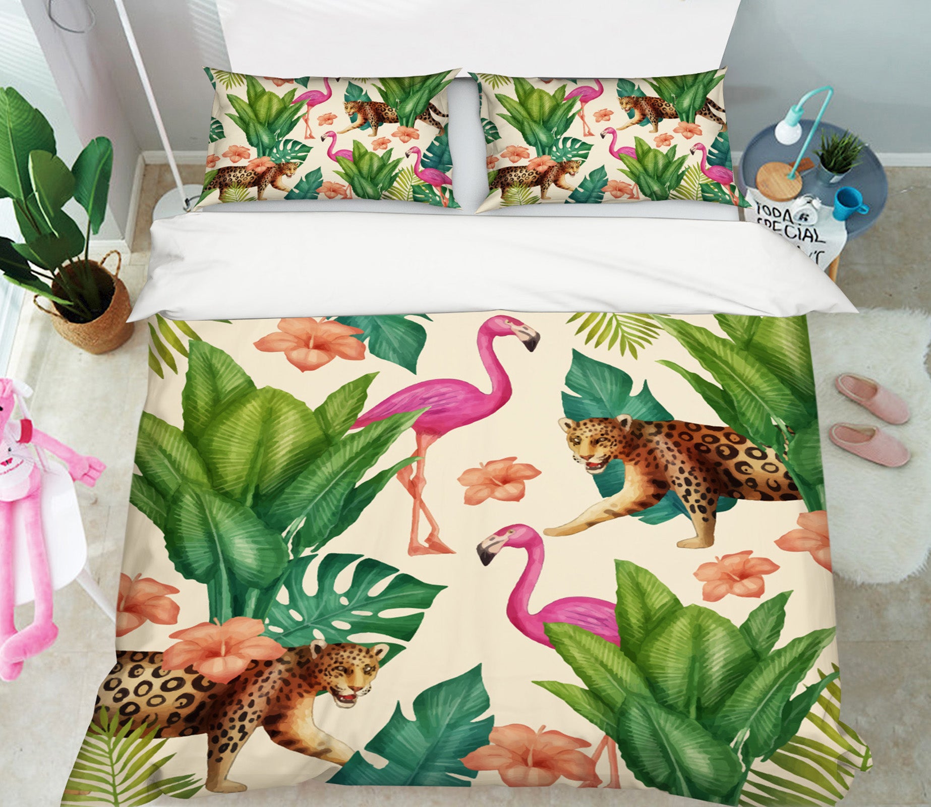 3D Flamingo Leopard 21048 Bed Pillowcases Quilt