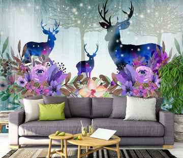 3D Flower Deer 1453 Wall Murals