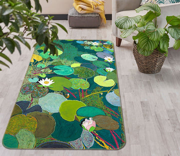 3D Green Lotus Pond 3012 Allan P. Friedlander Rug Non Slip Rug Mat Mat AJ Creativity Home 