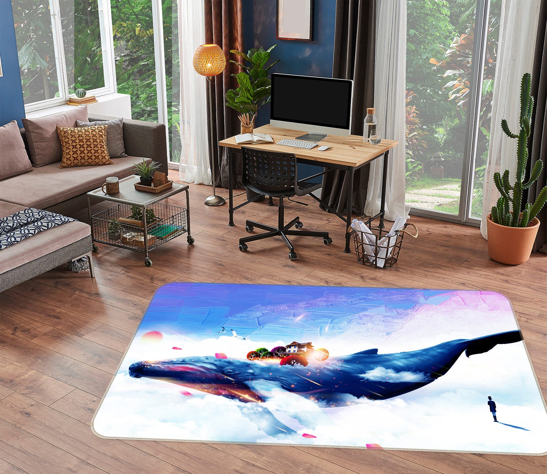 3D Clouds Whale 77025 Non Slip Rug Mat