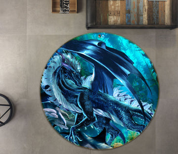3D Blue Dragon 8358 Ruth Thompson Rug Round Non Slip Rug Mat