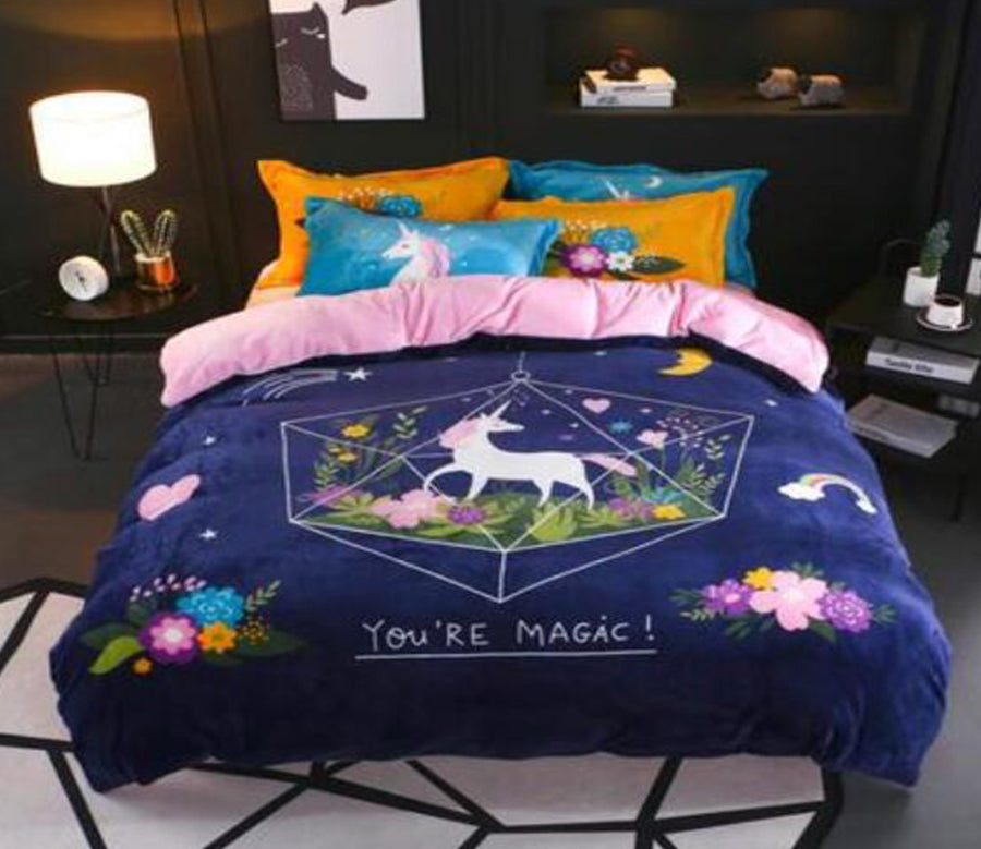 3D Unicorn Flower 17015 Bed Pillowcases Quilt