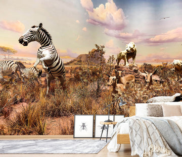 3D Zebra White Lion 422 Wall Murals