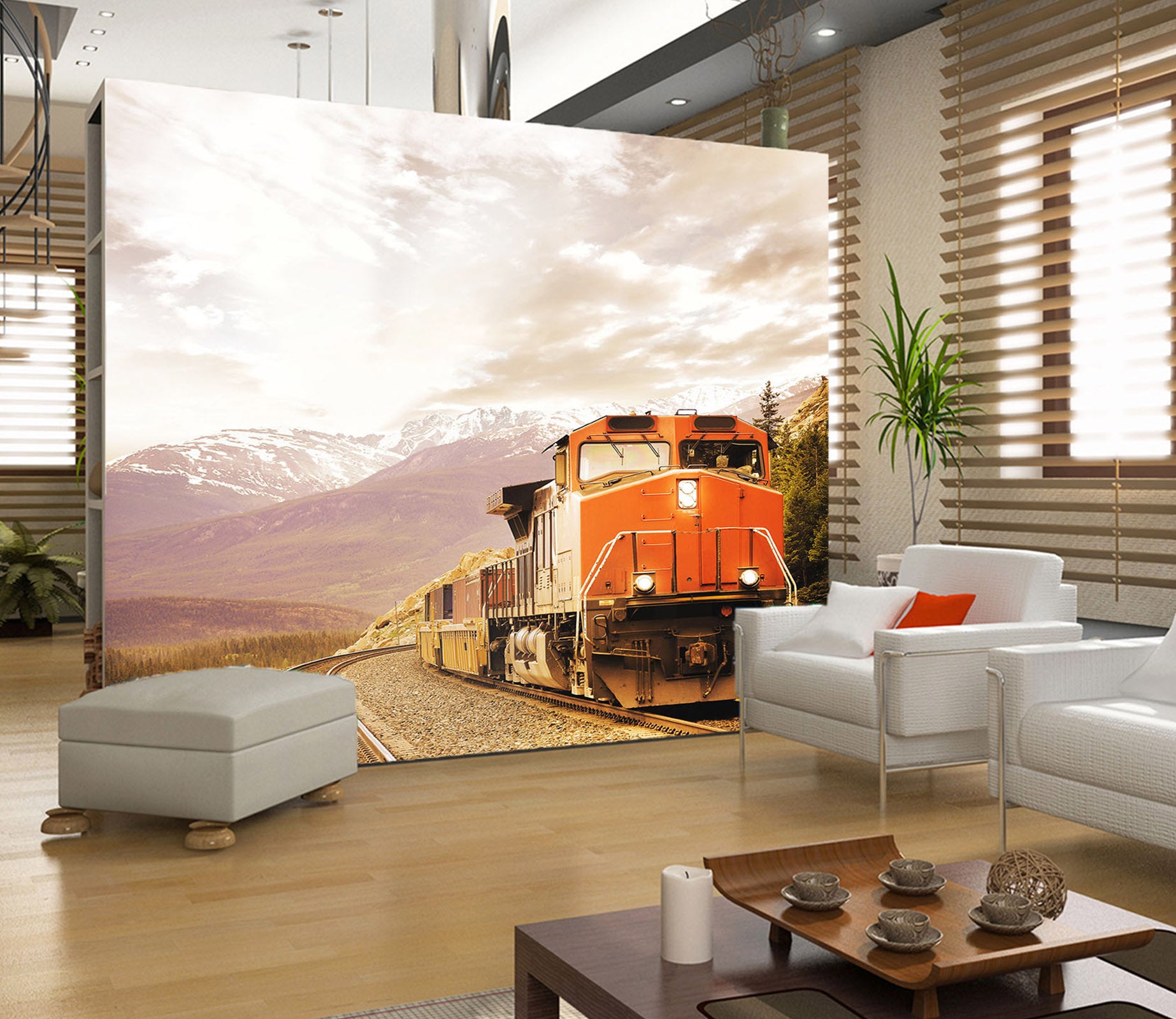 3D Mountain Train 247 Vehicle Wall Murals
