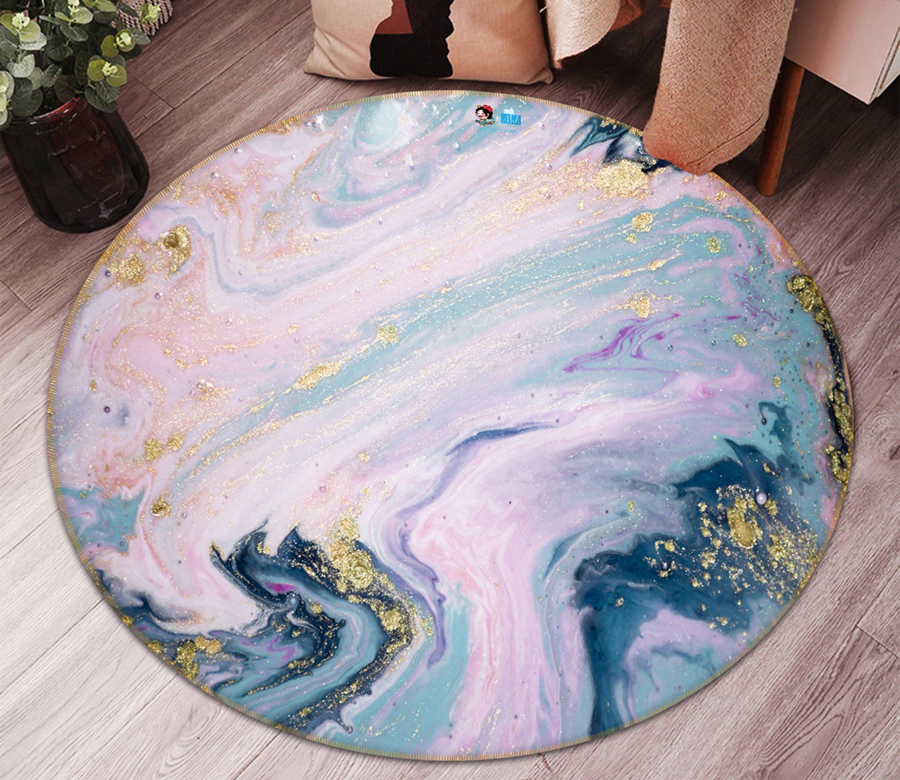 3D Green Quicksand Mix 156 Round Non Slip Rug Mat Mat AJ Creativity Home 