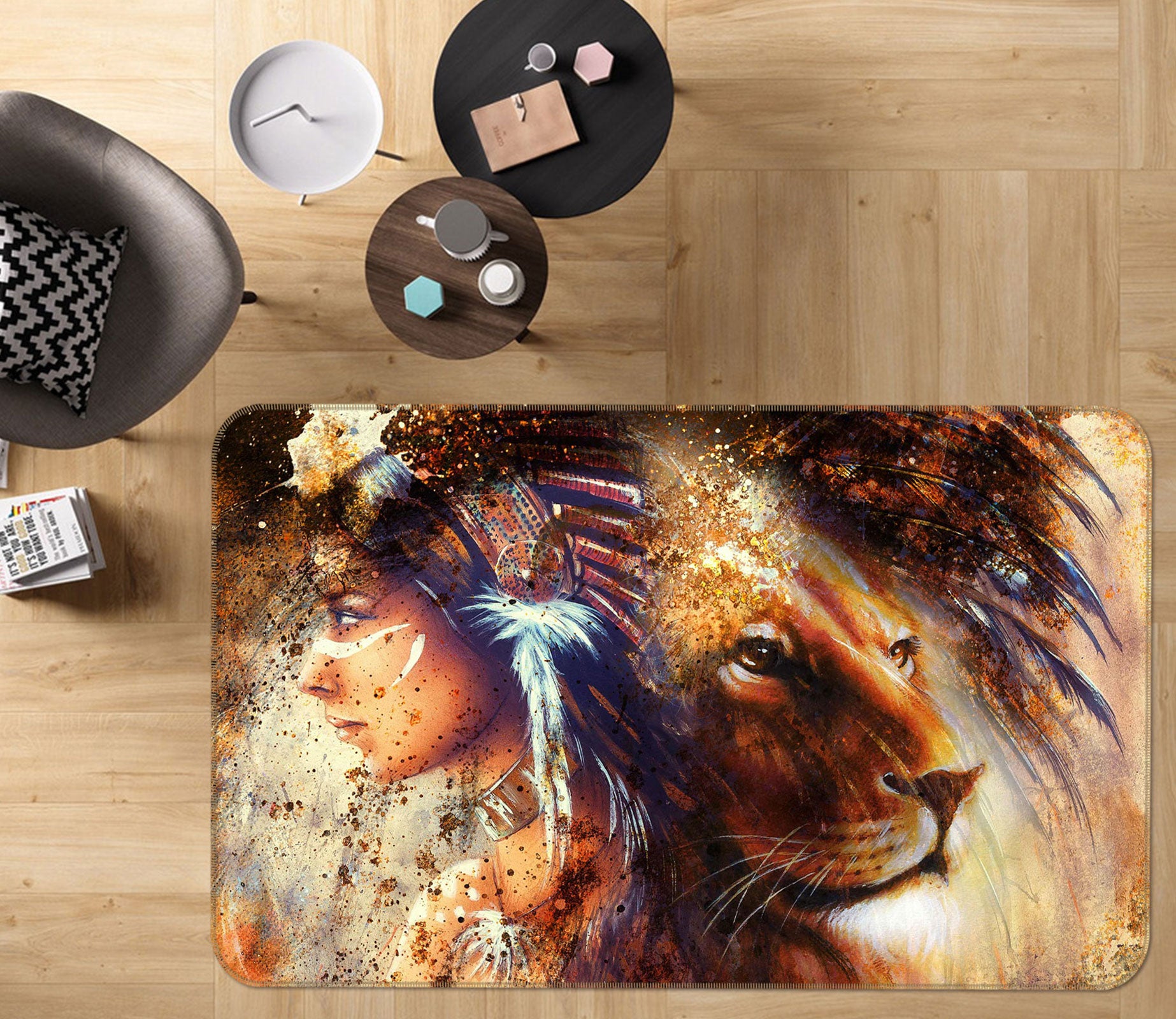3D Lion Woman 1022 Non Slip Rug Mat