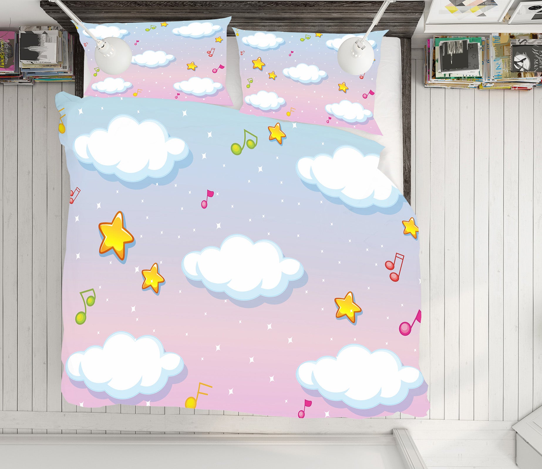 3D Clouds Stars 61065 Bed Pillowcases Quilt
