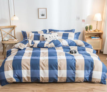 3D Blue And Yellow Large Grid 4074 Bed Pillowcases Quilt