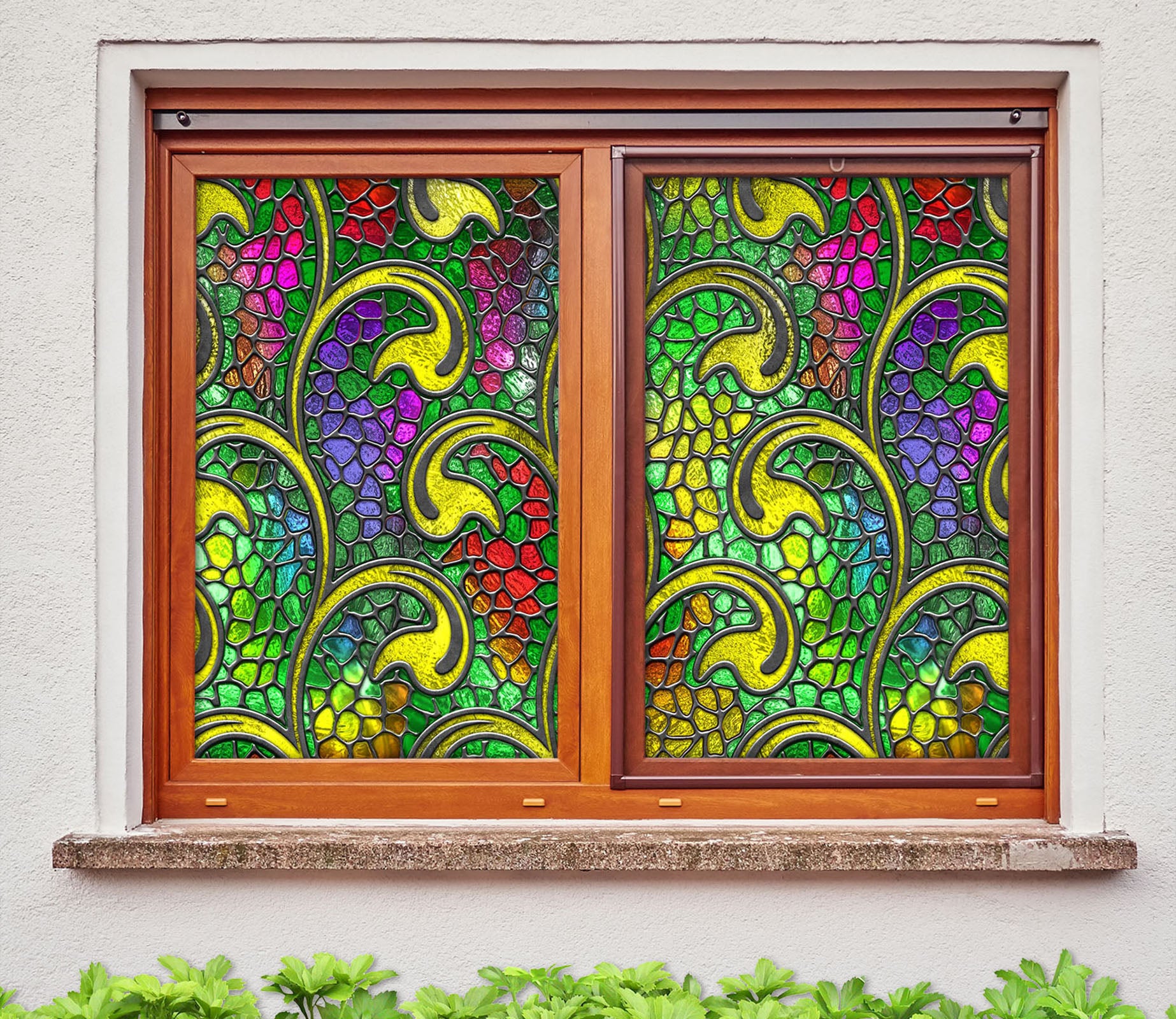 3D Green Leaf 124 Window Film Print Sticker Cling Stained Glass UV Block