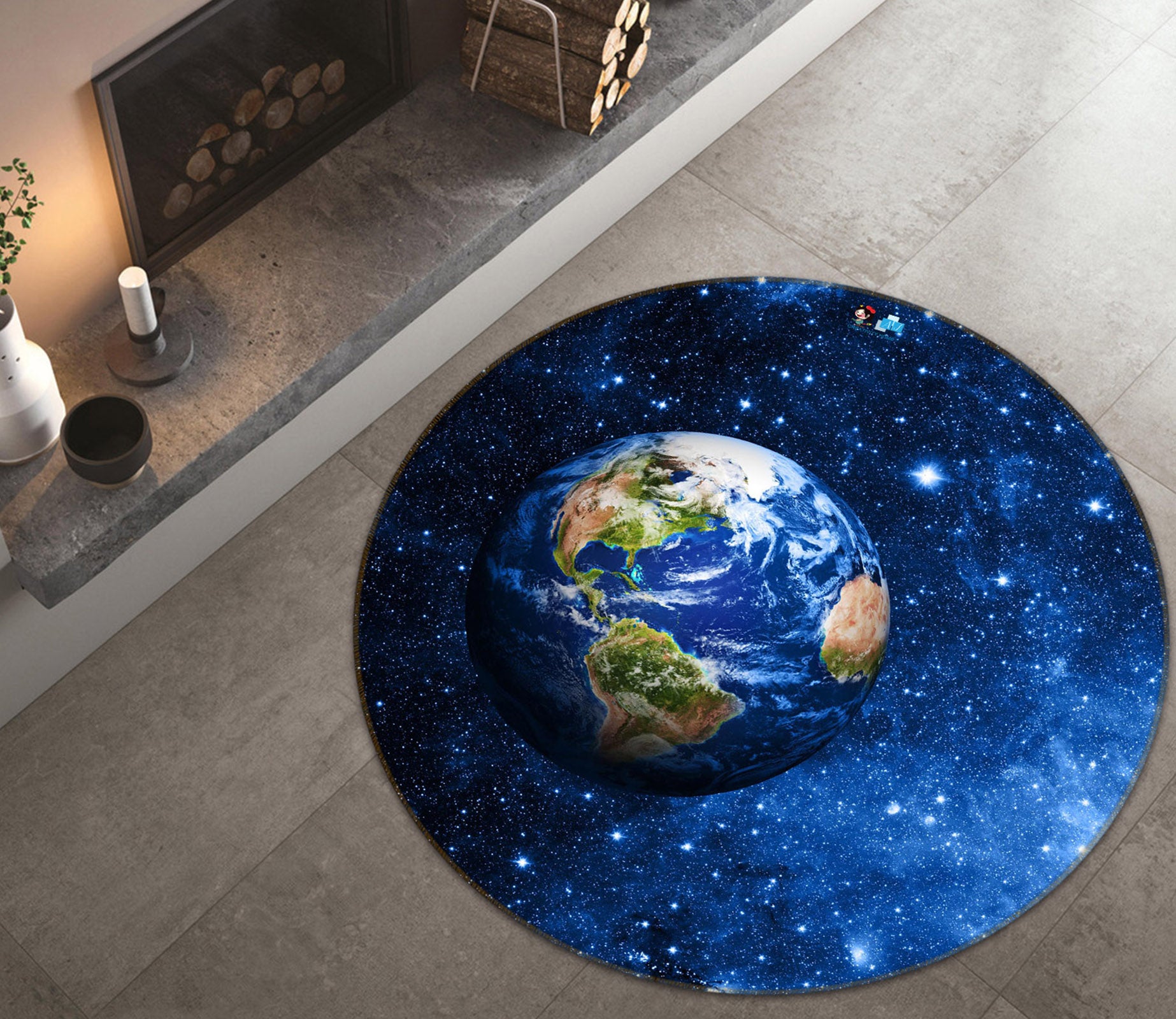 3D Earth Starry Sky 74142 Round Non Slip Rug Mat