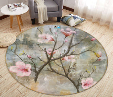 3D Peach Blossom Branch 71250 Round Non Slip Rug Mat