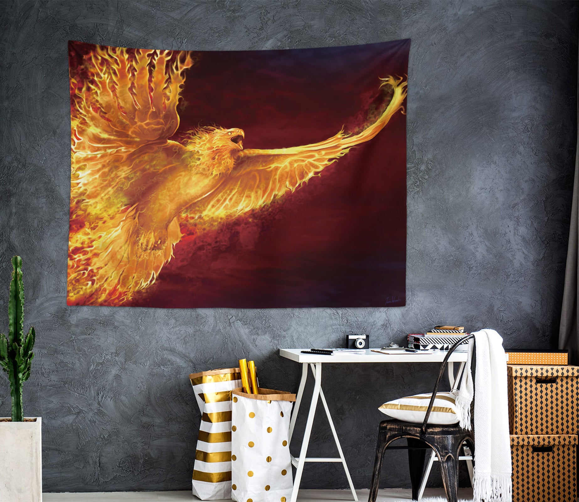 3D Flame Eagle 121197 Tom Wood Tapestry Hanging Cloth Hang