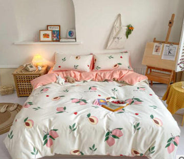 3D Pink Peaches 16100 Bed Pillowcases Quilt