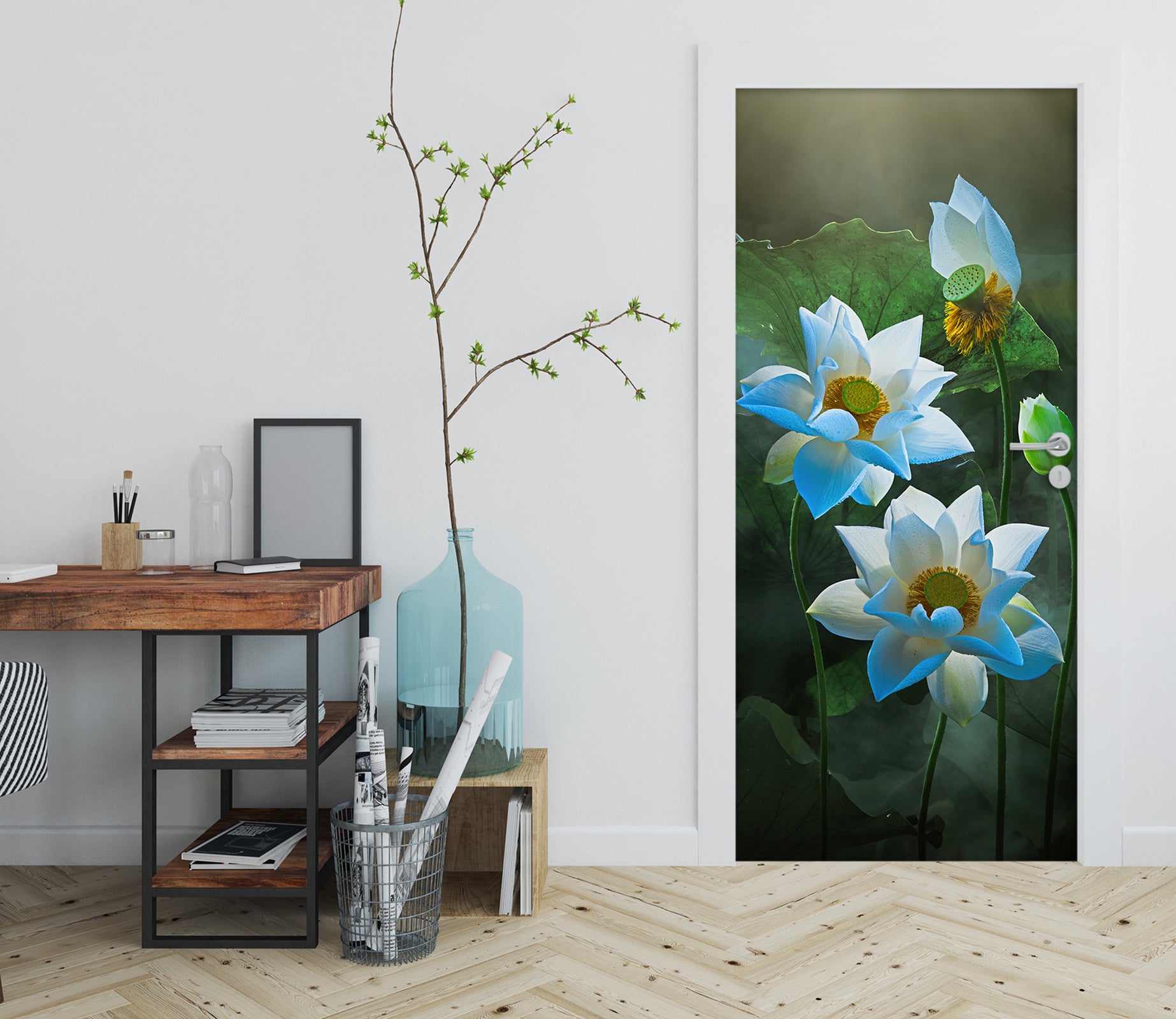 3D White Lotus 25203 Door Mural