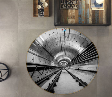 3D Black White Tunnel 72165 Round Non Slip Rug Mat