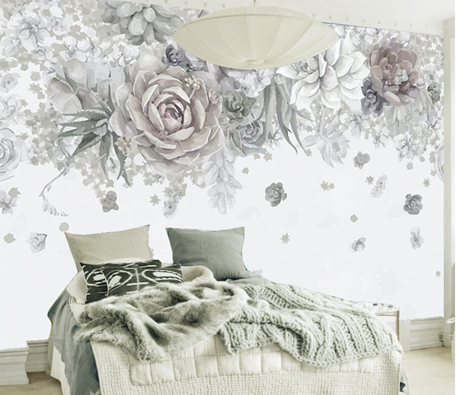 3D Grey Flowers WG005 Wall Murals Wallpaper AJ Wallpaper 2 