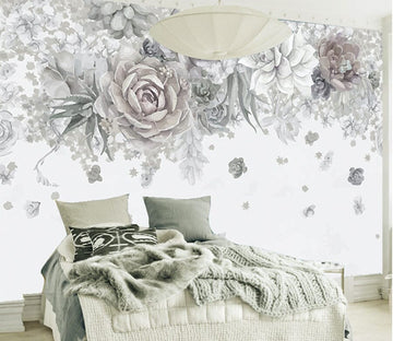 3D Grey Flowers WG005 Wall Murals Wallpaper AJ Wallpaper 2 