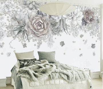 3D Grey Flowers WG005 Wall Murals