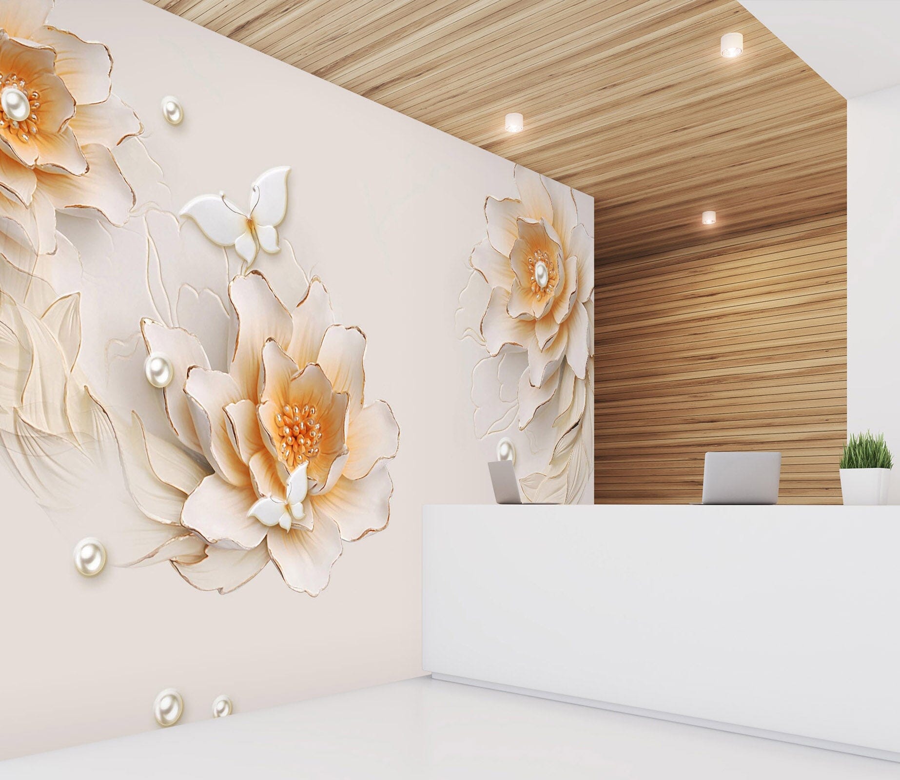 3D White Flowers 1464 Wall Murals Wallpaper AJ Wallpaper 2 