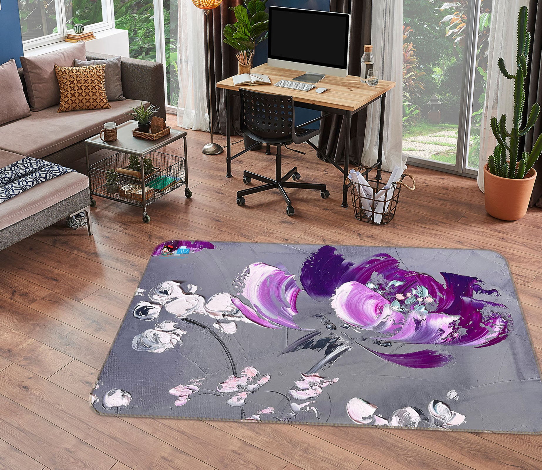 3D Purple Petals 3835 Skromova Marina Rug Non Slip Rug Mat