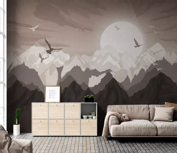 3D Moon Bird Mountain WC2372 Wall Murals