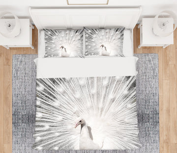 3D White Peacock 59212 Bed Pillowcases Quilt