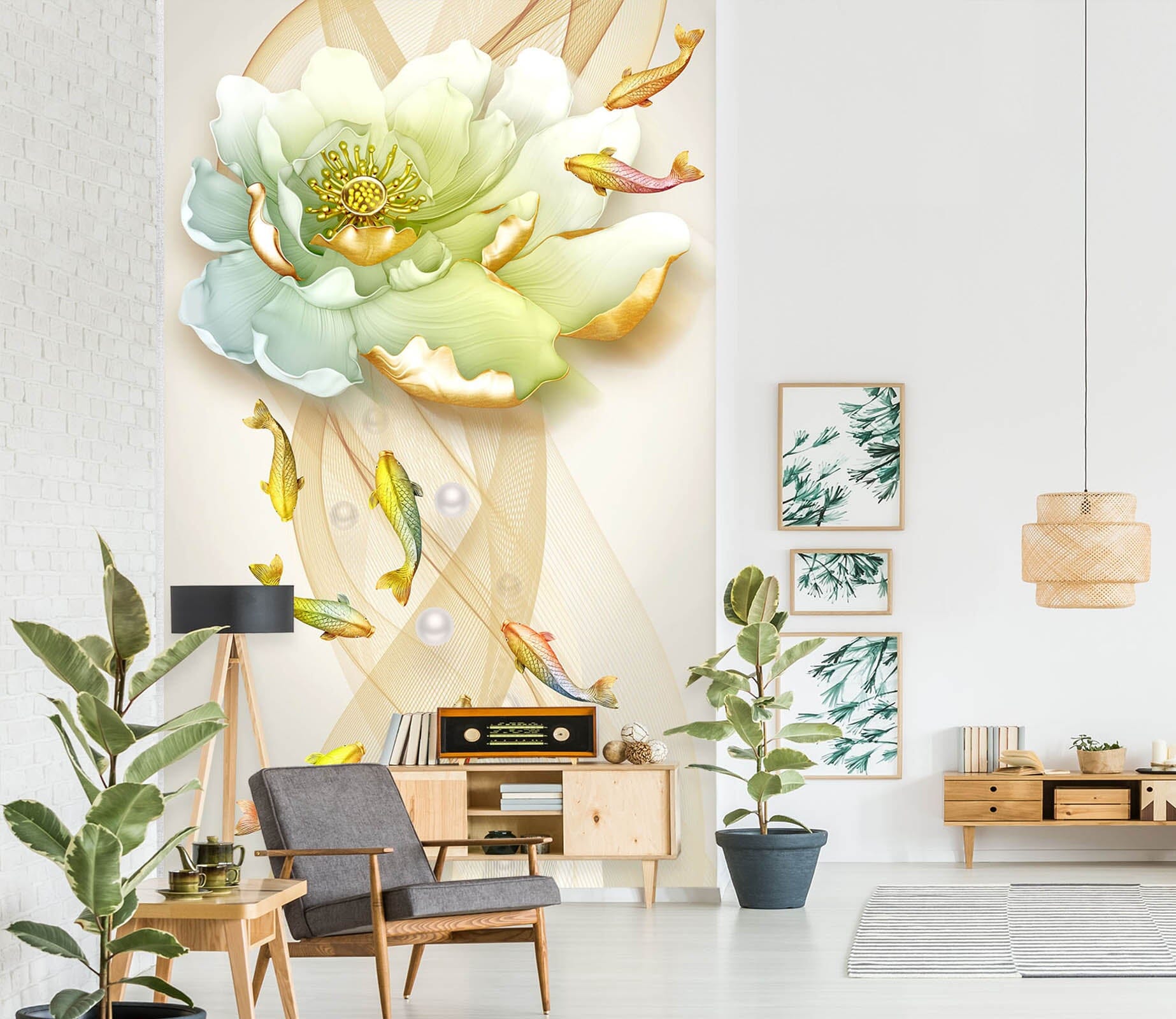 3D Fish Lotus 1852 Wall Murals Wallpaper AJ Wallpaper 2 