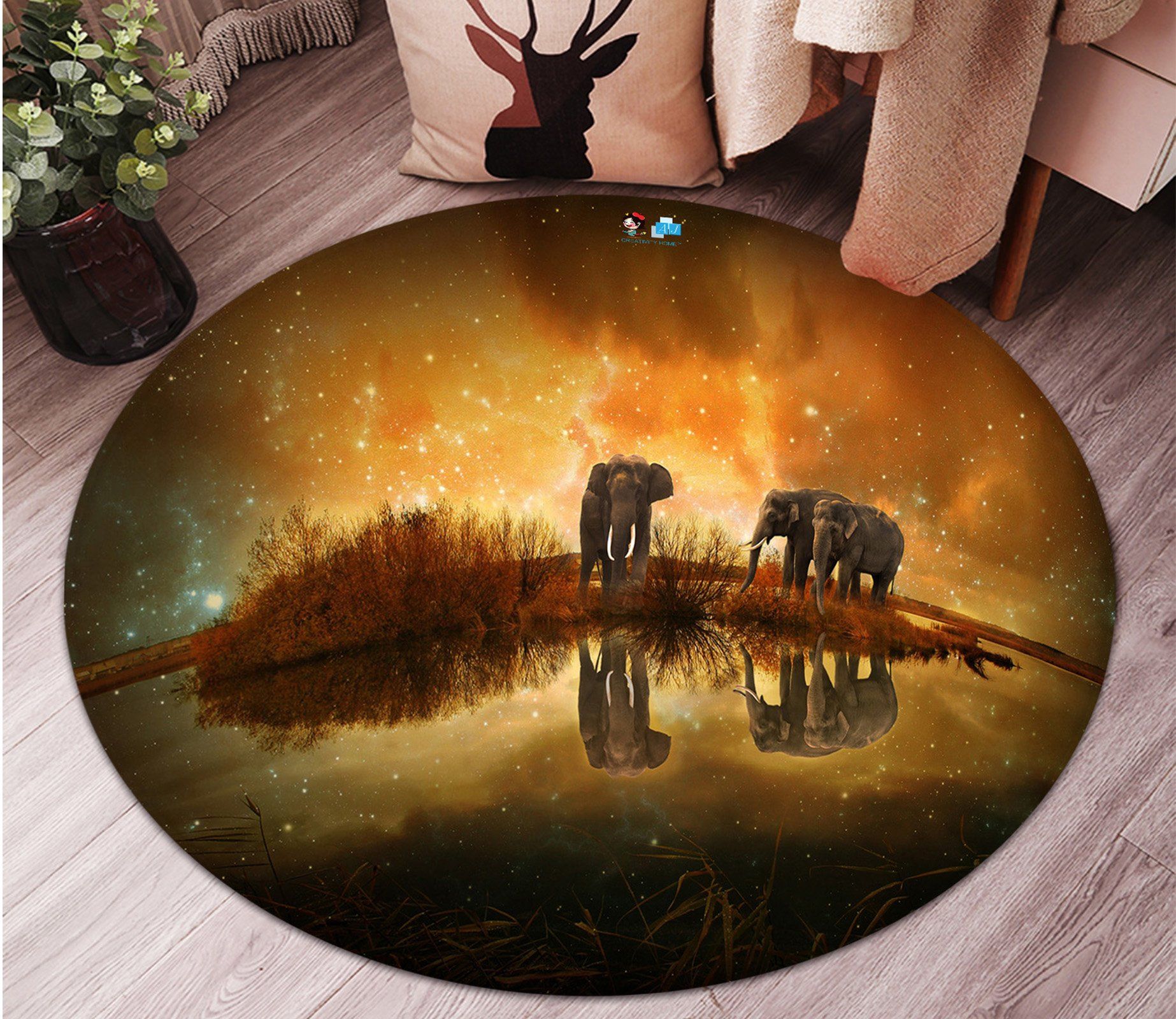 3D Elephant 5236 Round Non Slip Rug Mat Mat AJ Creativity Home 