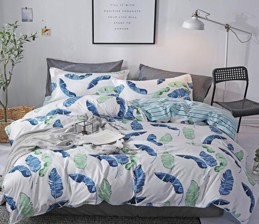 3D Blue Green Leaves 12143 Bed Pillowcases Quilt