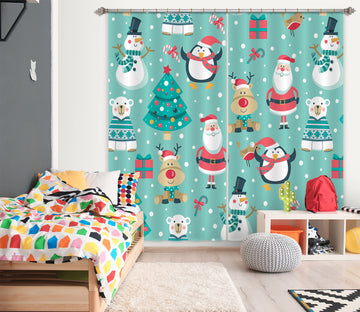 3D Santa Claus Snowman Penguin 52069 Christmas Curtains Drapes Xmas