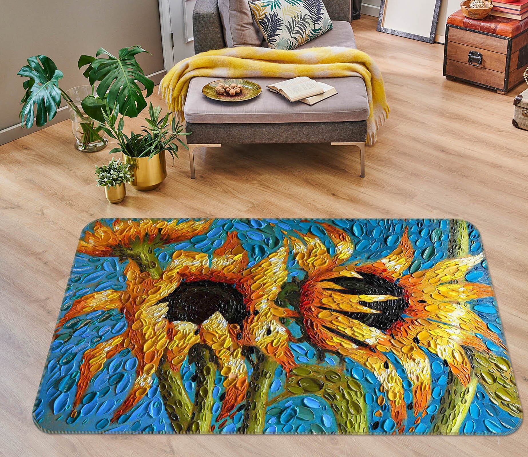 3D Sunflower 1023 Dena Tollefson Rug Non Slip Rug Mat Mat AJ Creativity Home 