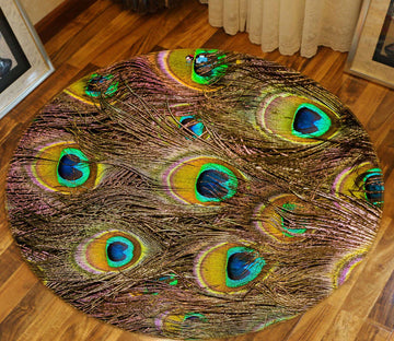 3D Peacock Feather 81171 Round Non Slip Rug Mat