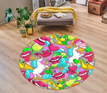 3D Color Lips Pattern 75056 Round Non Slip Rug Mat