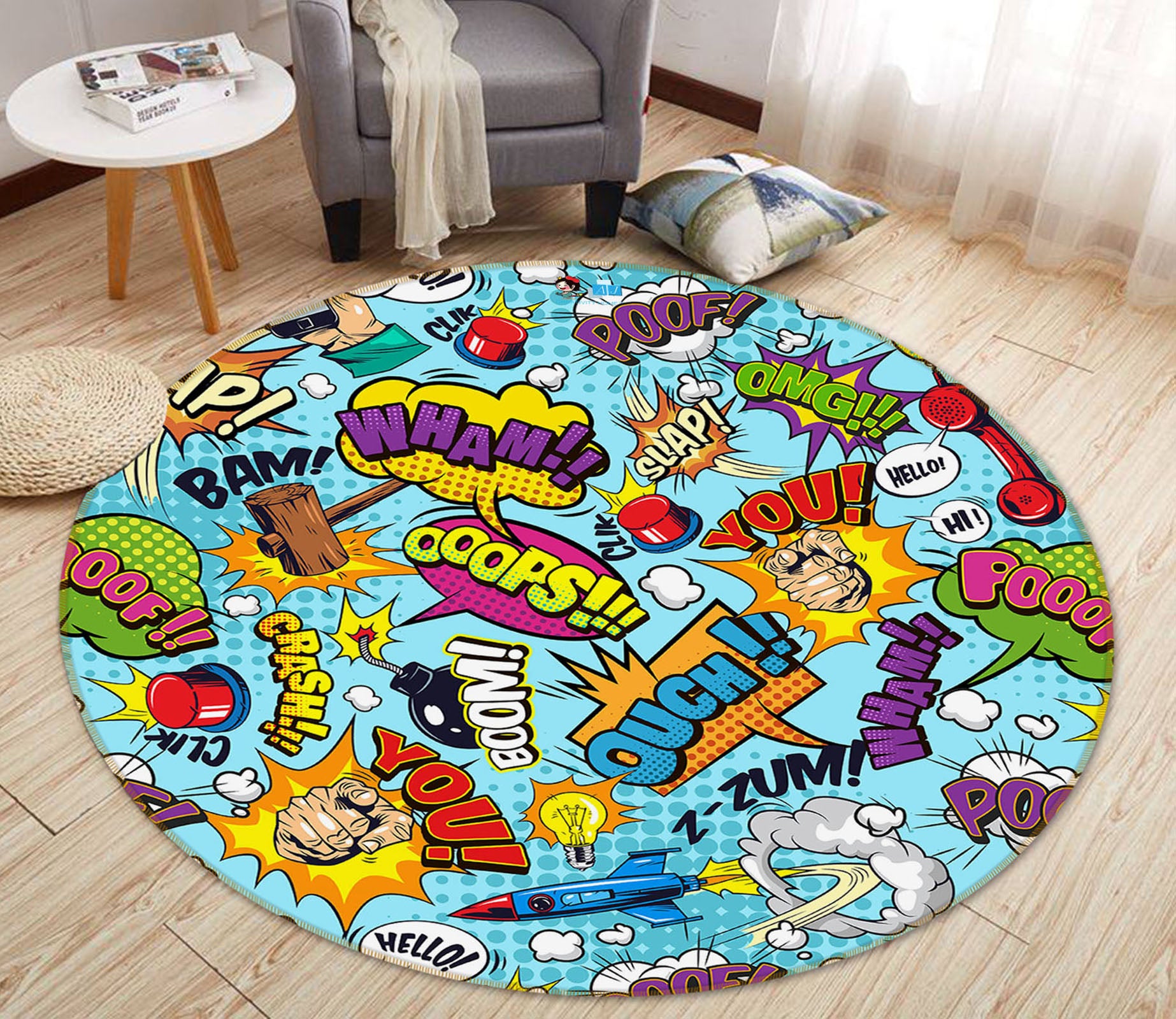 3D Colored Letters 75069 Round Non Slip Rug Mat