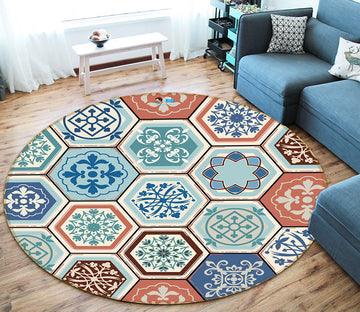 3D Patterned Hexagonal Bricks 64144 Round Non Slip Rug Mat