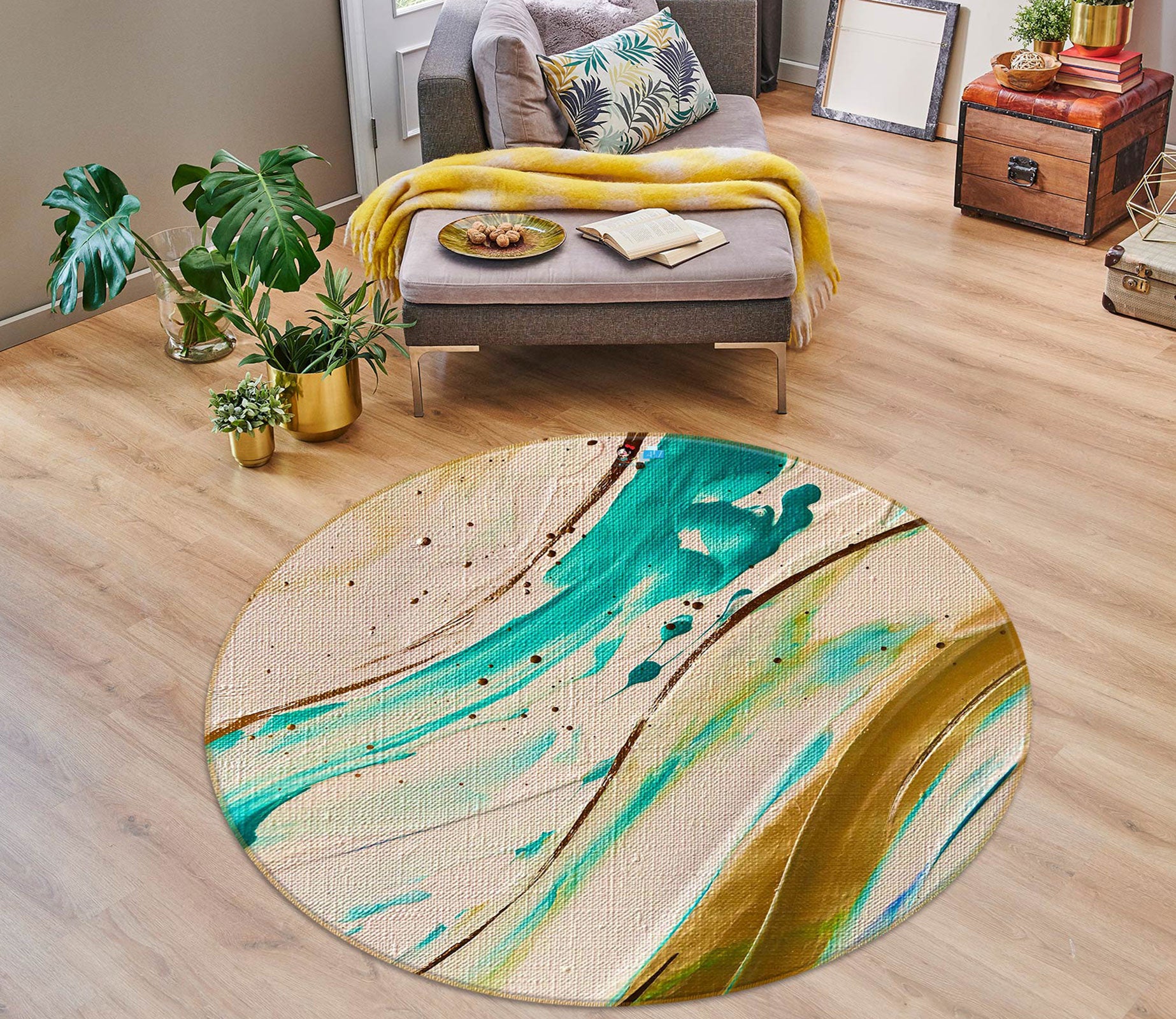 3D Blue Watercolor 738 Skromova Marina Rug Round Non Slip Rug Mat