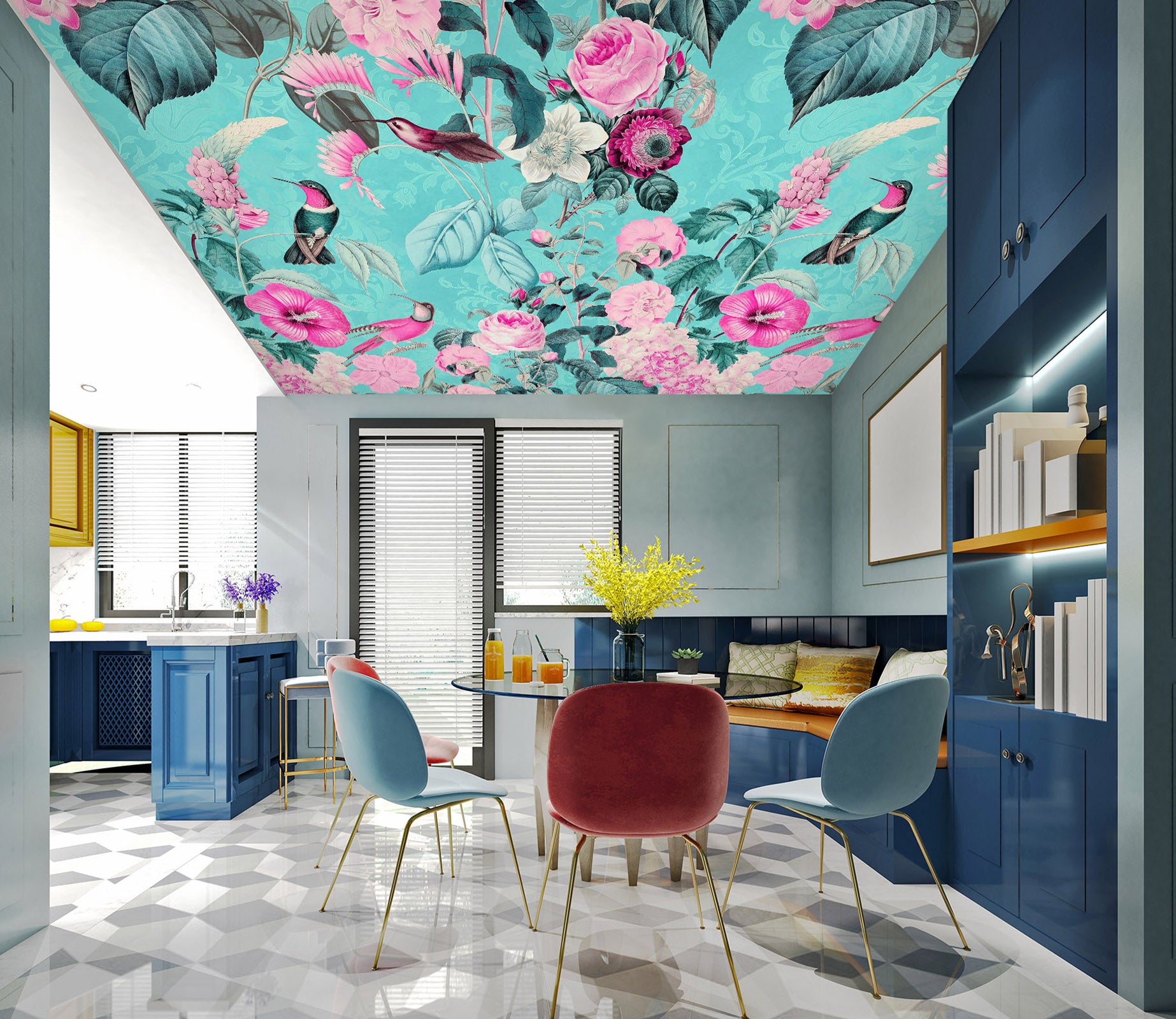 3D Pink Rose Leaves 5254 Andrea Haase Ceiling Wallpaper Murals