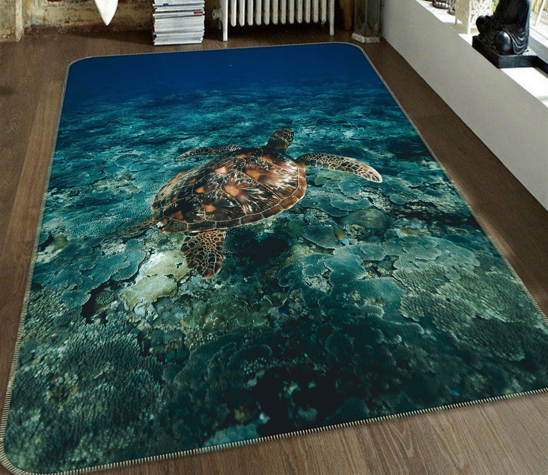 3D Green Sea Turtle 191 Animal Non Slip Rug Mat