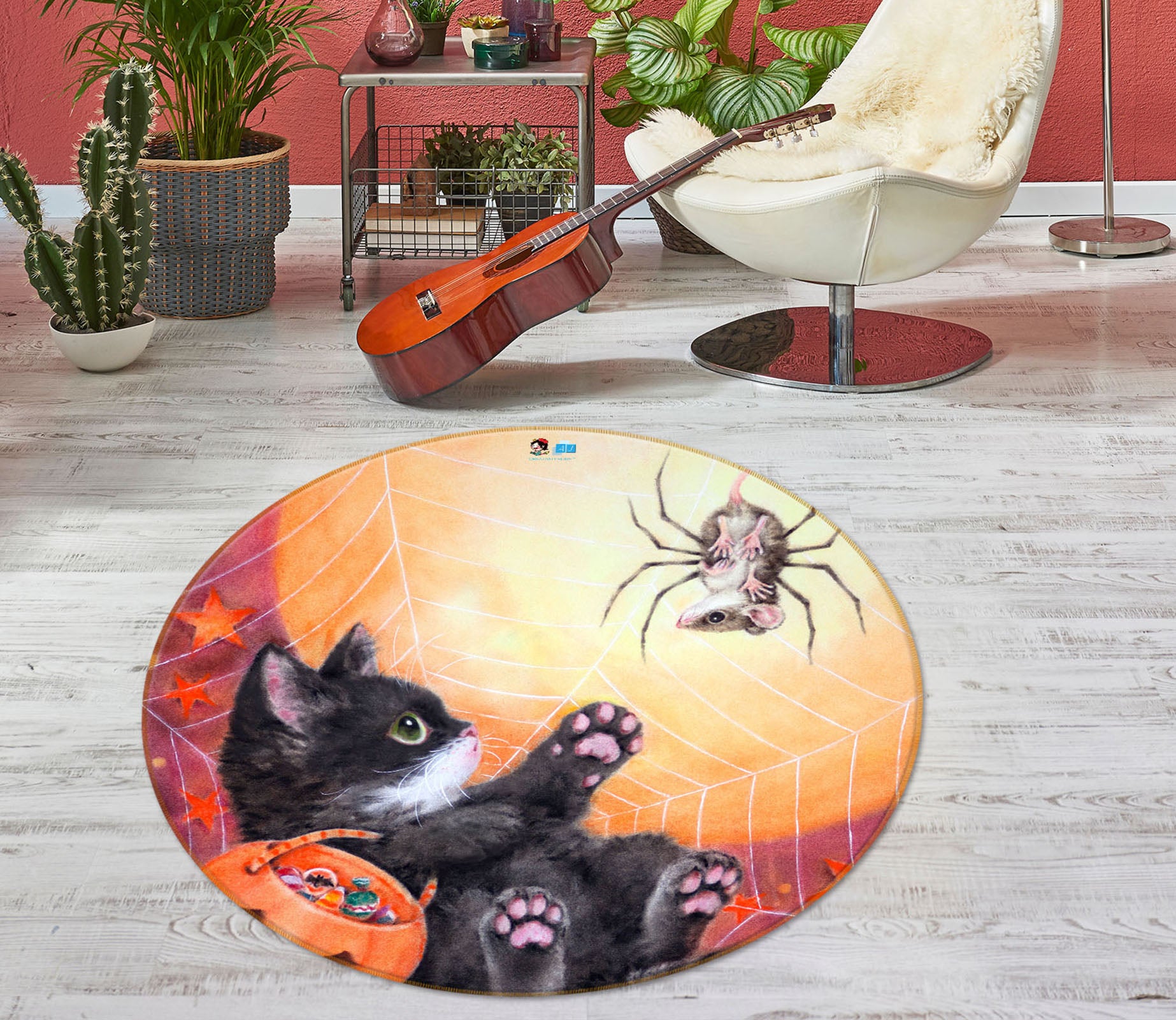 3D Halloween Black Cat 6062 Kayomi Harai Rug Round Non Slip Rug Mat