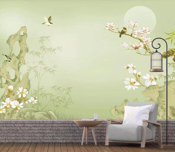 3D Flower Bird Stone WC2486 Wall Murals