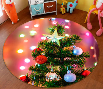 3D Tree Ball Pendant 54197 Christmas Round Non Slip Rug Mat Xmas
