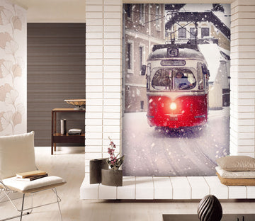 3D White Snow Bus 436 Vehicle Wall Murals