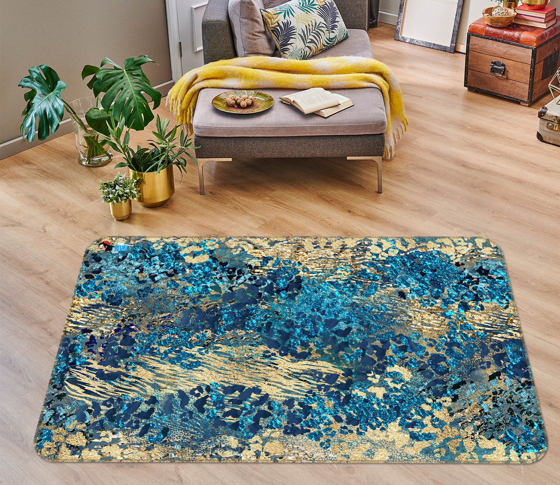 3D Blue Golden Pattern 83037 Andrea haase Rug Non Slip Rug Mat