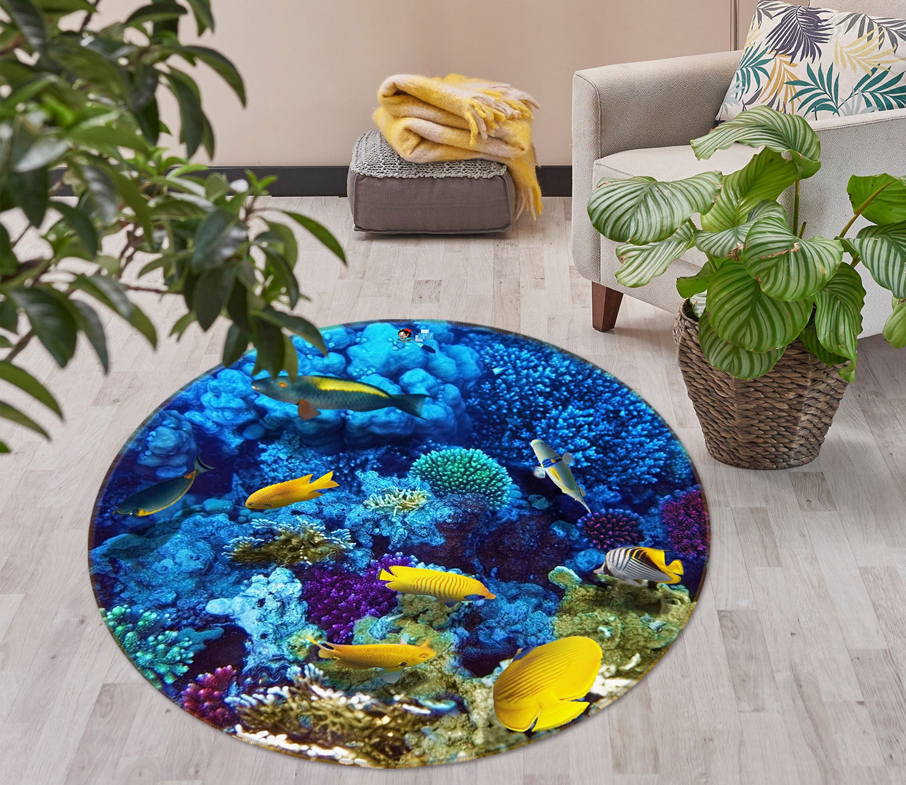 3D Underwater Coral Fish 74030 Round Non Slip Rug Mat