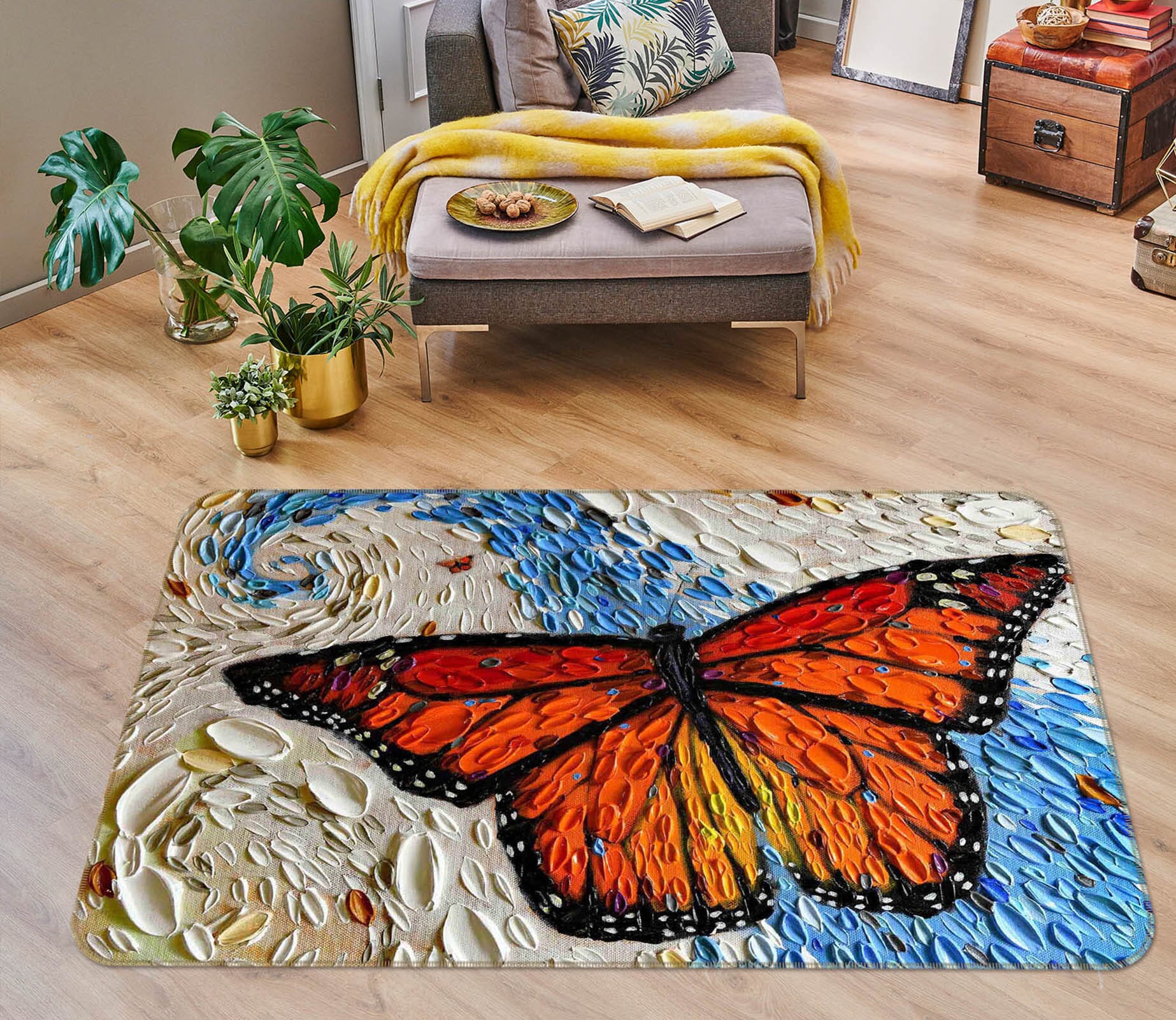 3D Shell Butterfly 1020 Dena Tollefson Rug Non Slip Rug Mat Mat AJ Creativity Home 