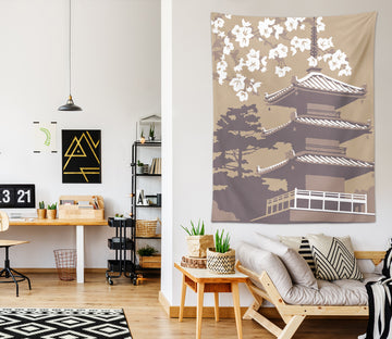 3D Cherry Blossom Pavilion 5340 Steve Read Tapestry Hanging Cloth Hang