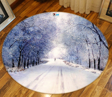 3D Snowfield Trees 72299 Round Non Slip Rug Mat