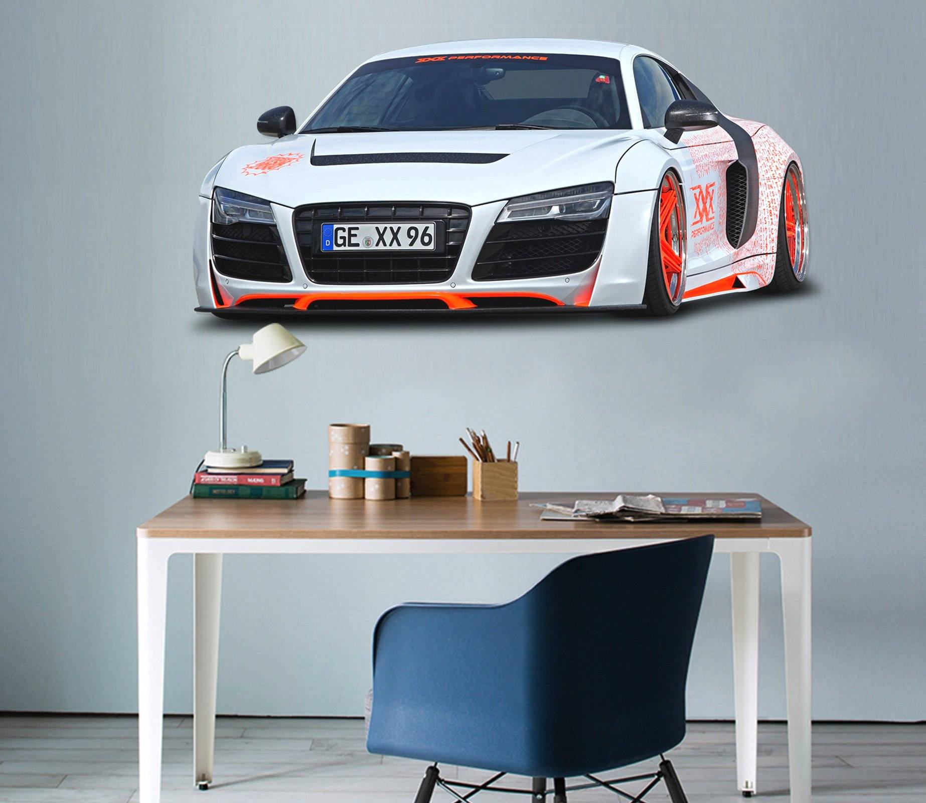 3D White Orange Sedan 166 Vehicles Wallpaper AJ Wallpaper 