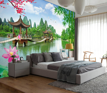 3D Lotus Pond 1590 Wall Murals