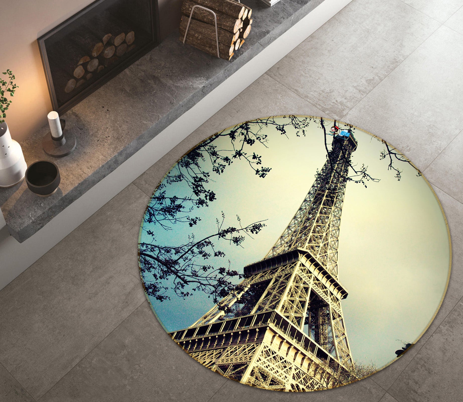 3D Eiffel Tower 74115 Round Non Slip Rug Mat